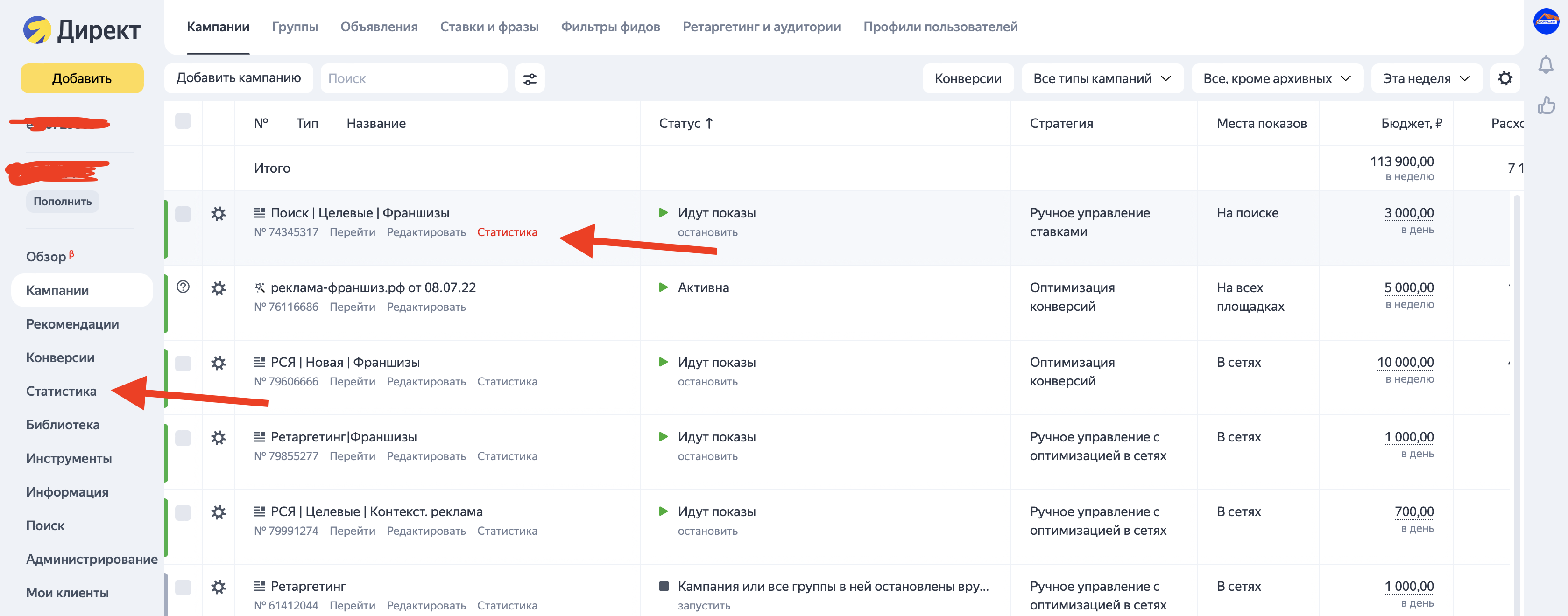 Статистика рекламных кампаний в Директе